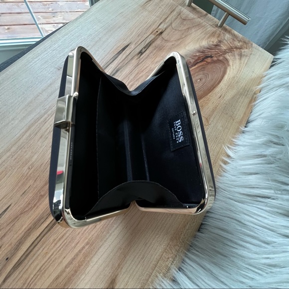 HUGO BOSS Square Hard shell Clutch. Black with Gold trim and clasp. - Picture 9 of 9